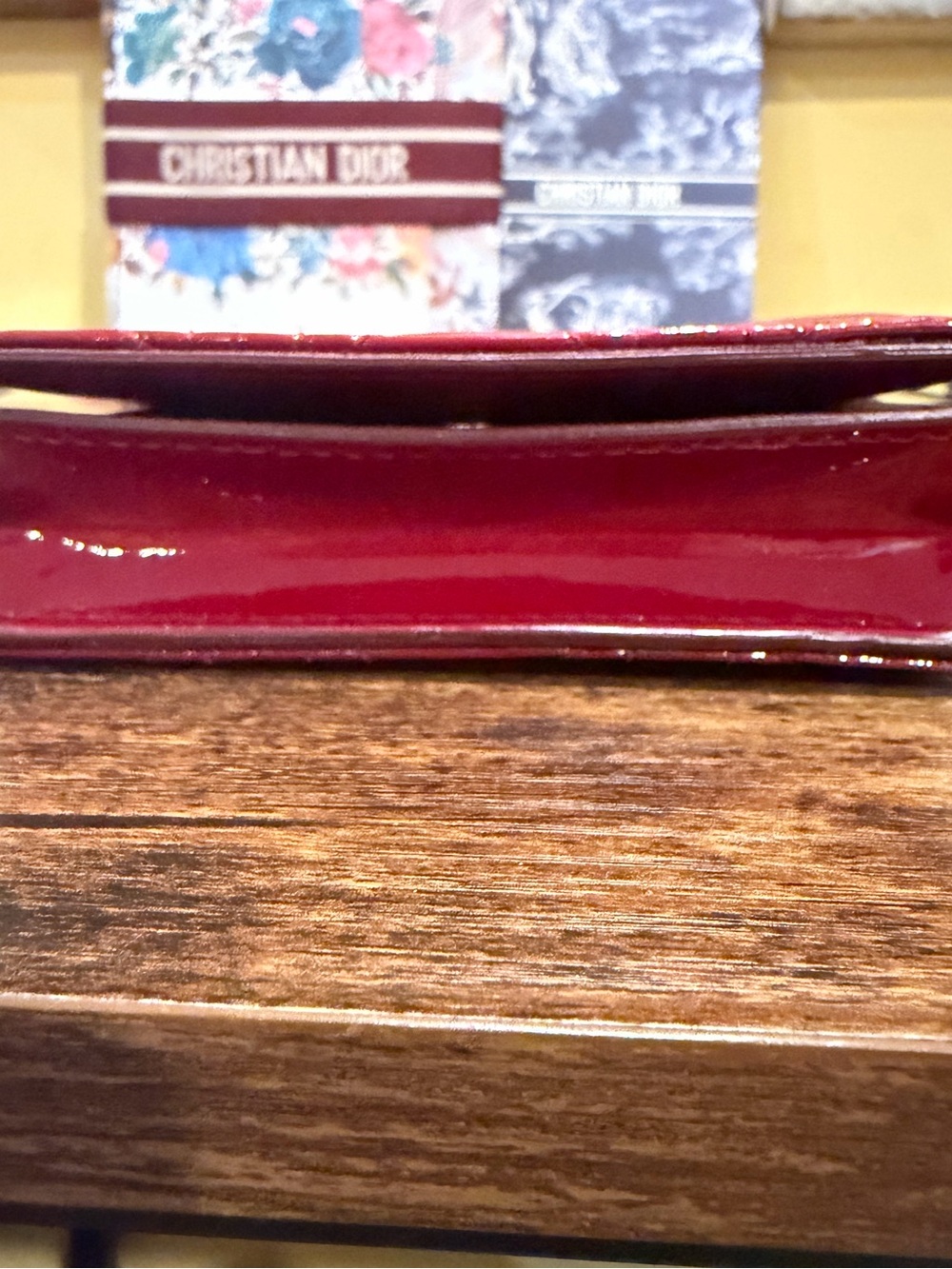 Mini Lady Dior Gardenia Wallet 🍒 Red Patent Cannage Calfskin - Picture 7 of 17